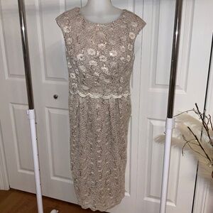 R& M Richards Gold lace fully lined cocktail dress with sequins SZ 10